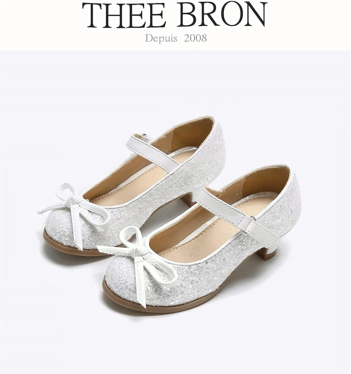 THEE BRON Girls Dress Shoes Mary Jane Heels Princess Wedding Party Pumps