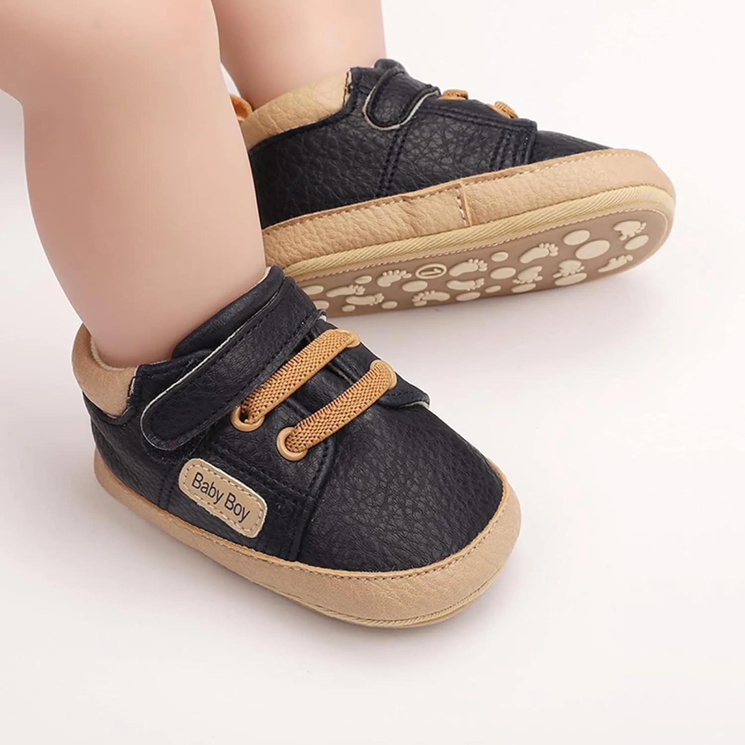 Toddler Baby Boys Girls Leather Ankle Sneakers Soft Anti-Slip Sole Infant Newborn Prewalker First Walking Crib Shoes (Blue-6#, 9-18 Months)