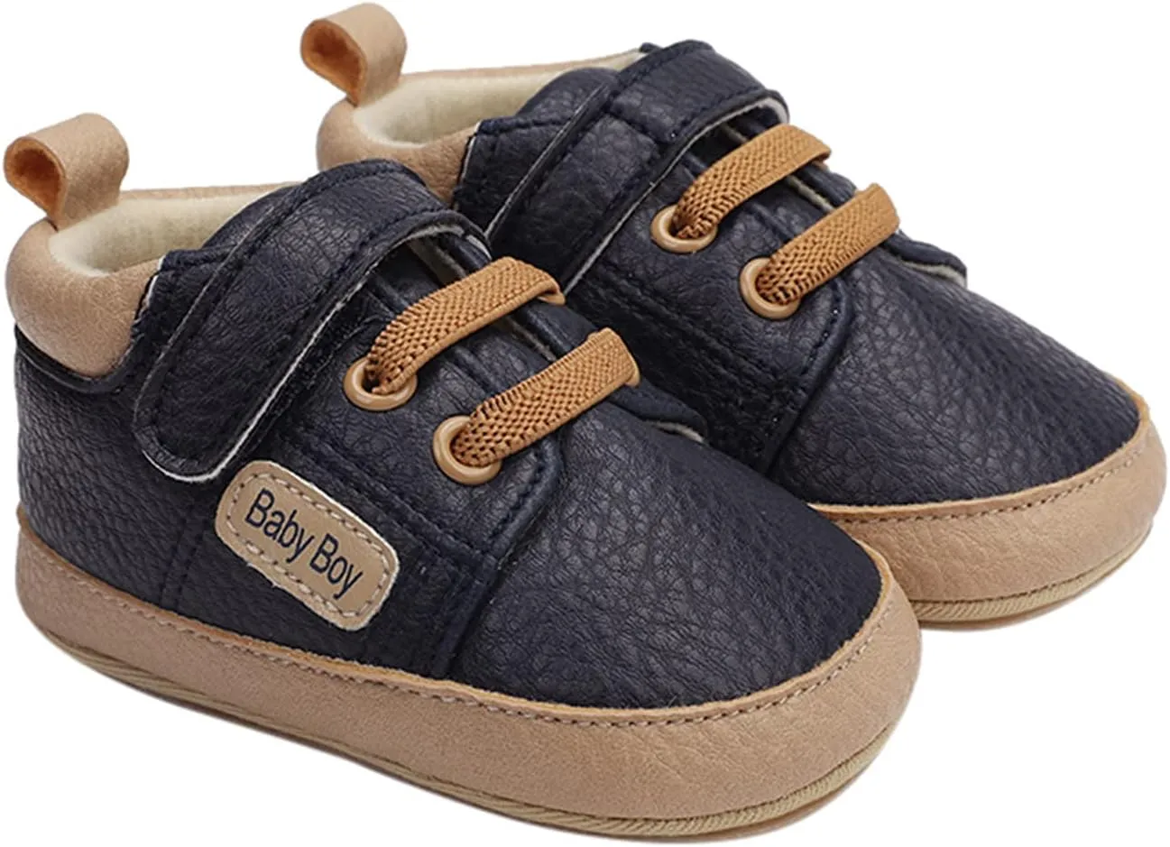 Toddler Baby Boys Girls Leather Ankle Sneakers Soft Anti-Slip Sole Infant Newborn Prewalker First Walking Crib Shoes (Blue-6#, 9-18 Months)
