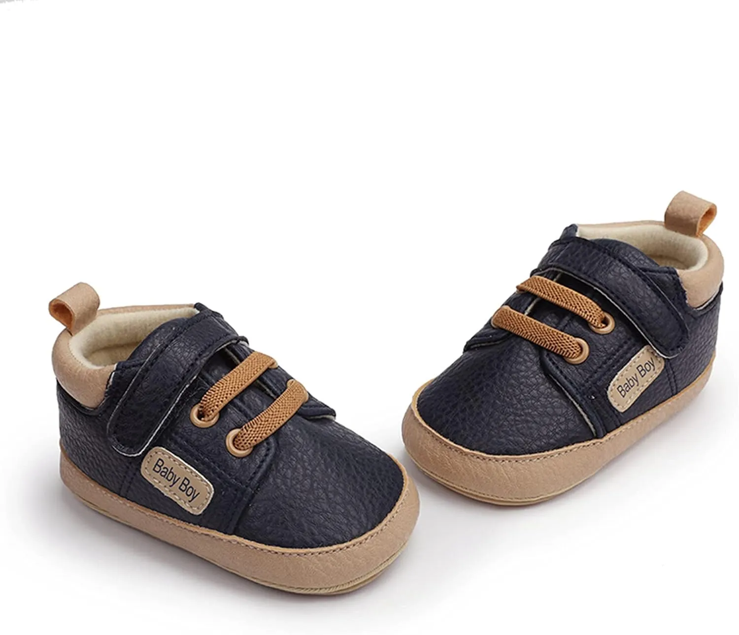 Toddler Baby Boys Girls Leather Ankle Sneakers Soft Anti-Slip Sole Infant Newborn Prewalker First Walking Crib Shoes (Blue-6#, 9-18 Months)