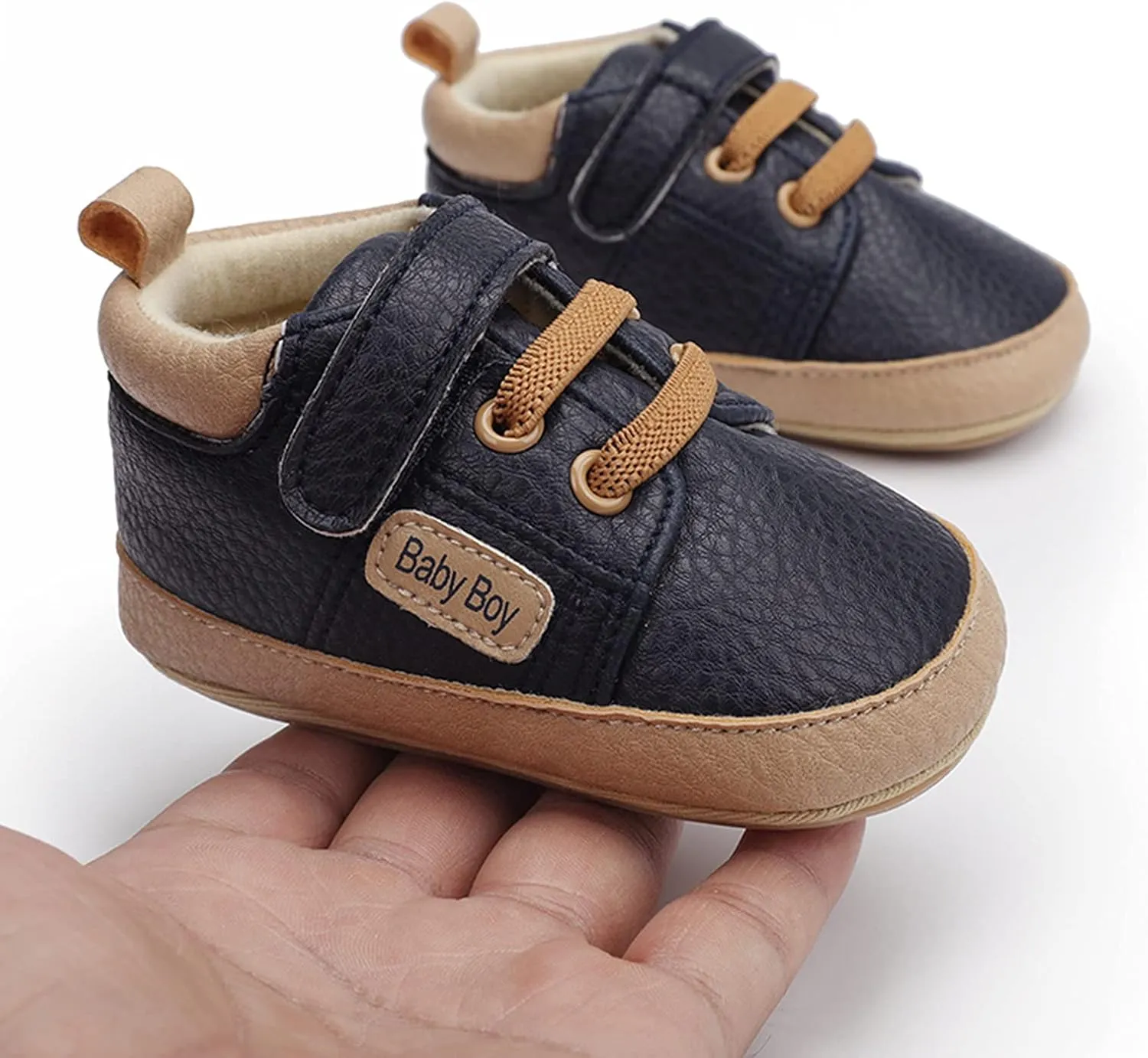 Toddler Baby Boys Girls Leather Ankle Sneakers Soft Anti-Slip Sole Infant Newborn Prewalker First Walking Crib Shoes (Blue-6#, 9-18 Months)