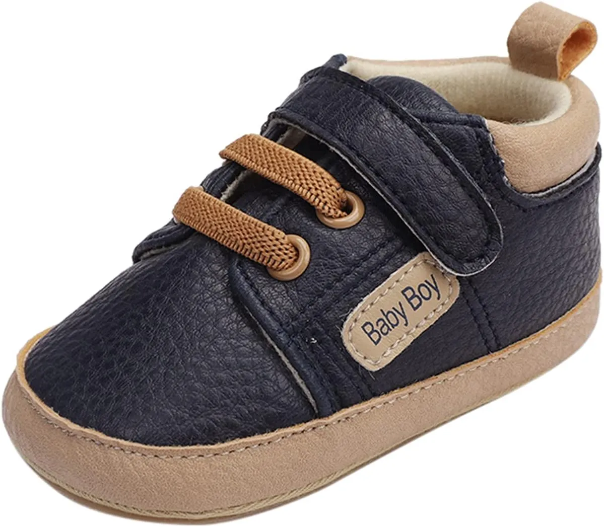 Toddler Baby Boys Girls Leather Ankle Sneakers Soft Anti-Slip Sole Infant Newborn Prewalker First Walking Crib Shoes (Blue-6#, 9-18 Months)