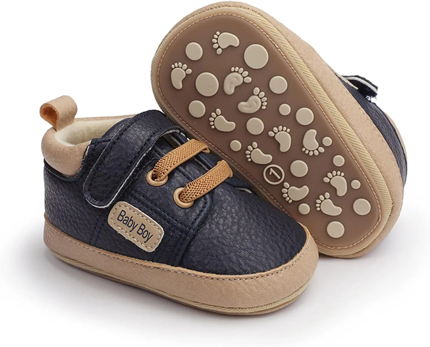 Toddler Baby Boys Girls Leather Ankle Sneakers Soft Anti-Slip Sole Infant Newborn Prewalker First Walking Crib Shoes (Blue-6#, 9-18 Months)