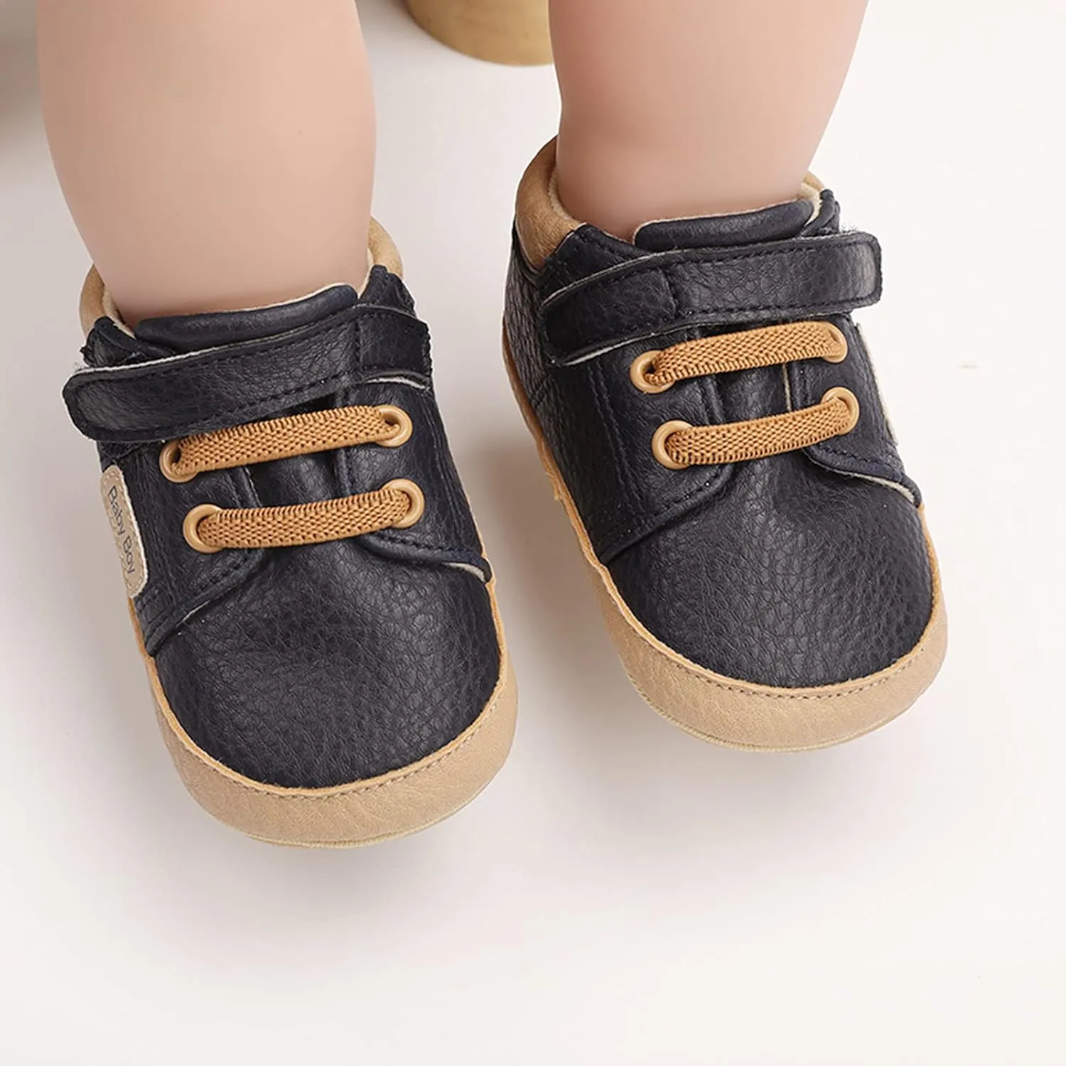 Toddler Baby Boys Girls Leather Ankle Sneakers Soft Anti-Slip Sole Infant Newborn Prewalker First Walking Crib Shoes (Blue-6#, 9-18 Months)