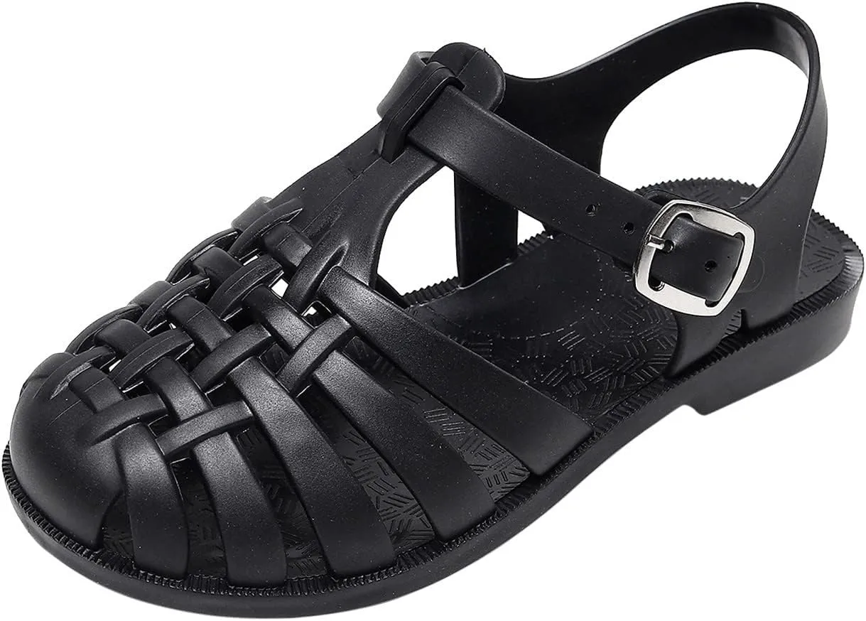 Toddler Baby Boys Girls Slip On Shoes Cute Candy Hollow Out Sandals Shoes Non-slip Soft Sole Beach Flats Sandals S-013 Black 8