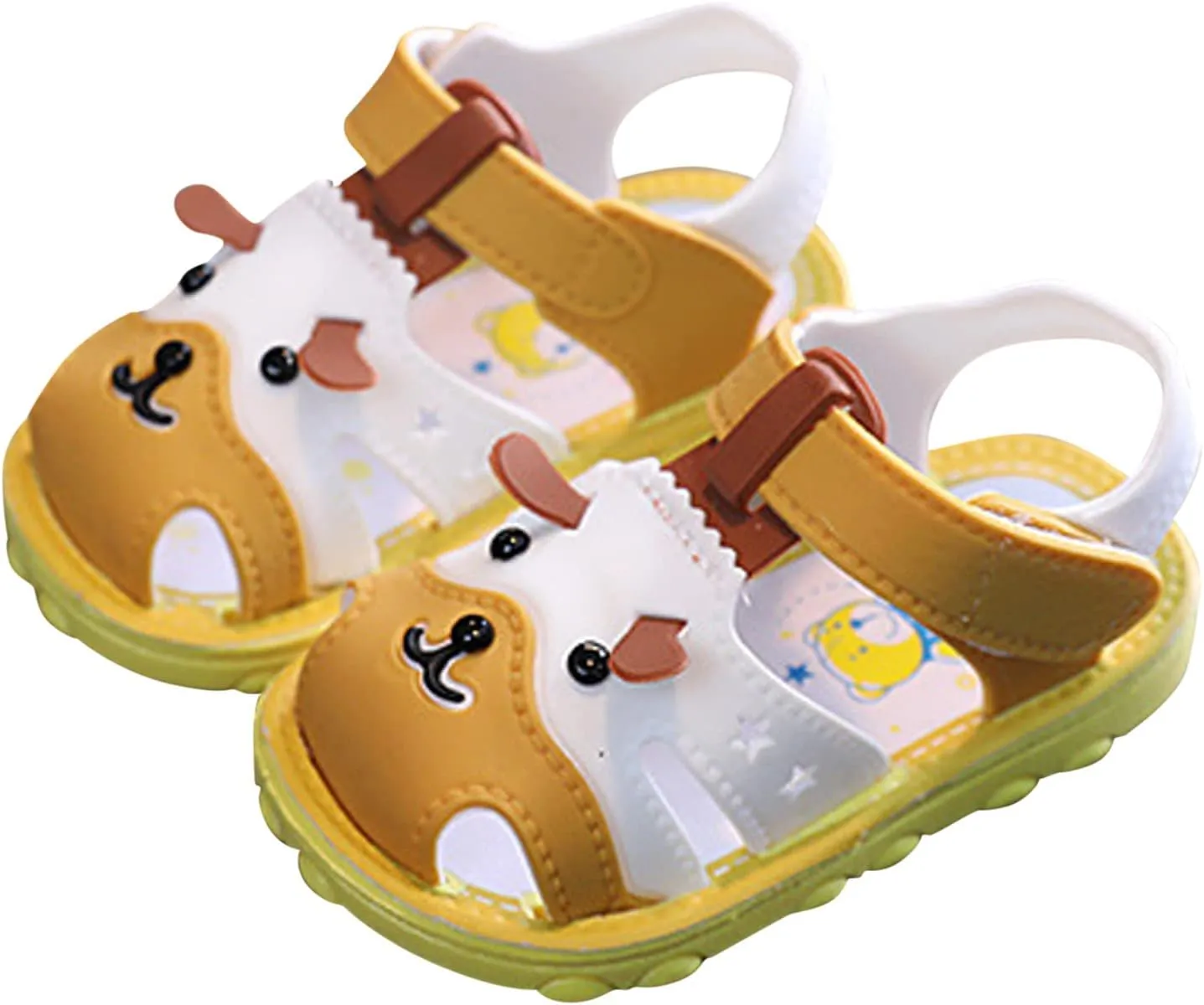 Toddler Baby Girl Boy Summer Sandals Cartoon Dog Shoes Non Slip Soft Sole First Walkers Prewalkers (Yellow, 4.5 Infant)