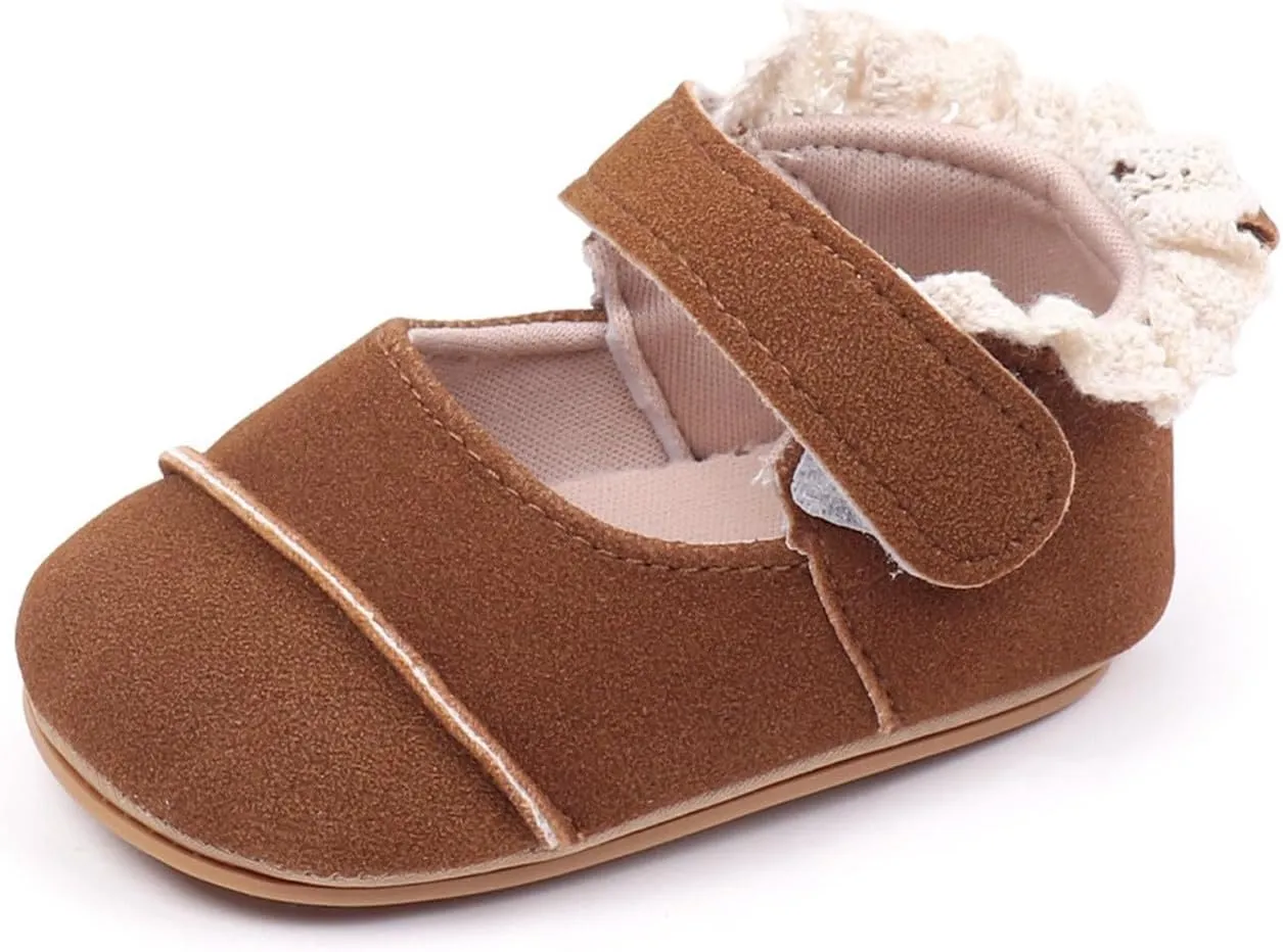 Toddler Baby Girls First Walking Dress Shoes Soft Sole Lace Hem Princess Lightweight Breathable Soft Walking Shoes