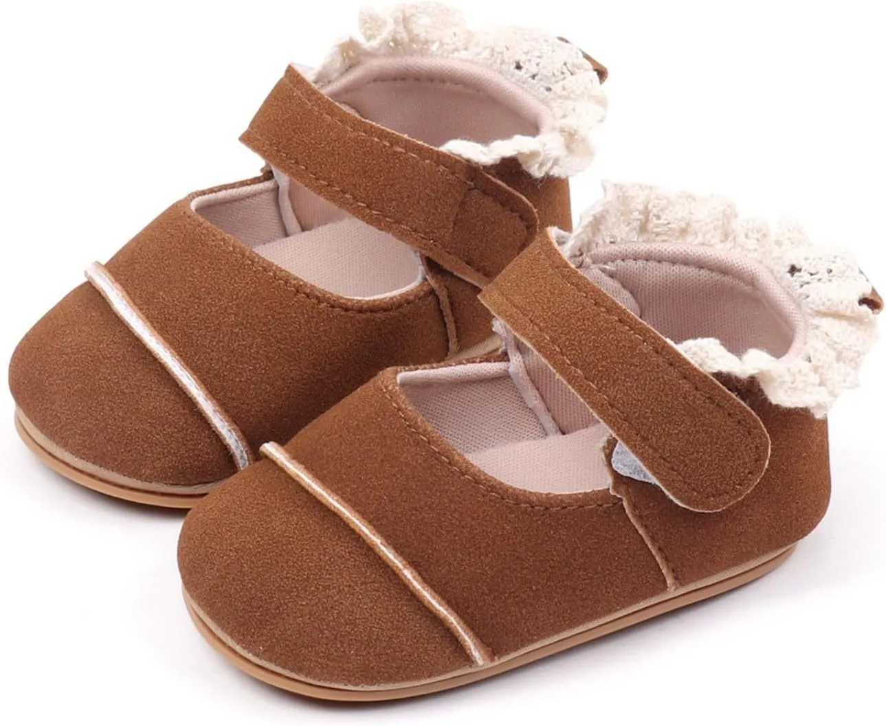 Toddler Baby Girls First Walking Dress Shoes Soft Sole Lace Hem Princess Lightweight Breathable Soft Walking Shoes