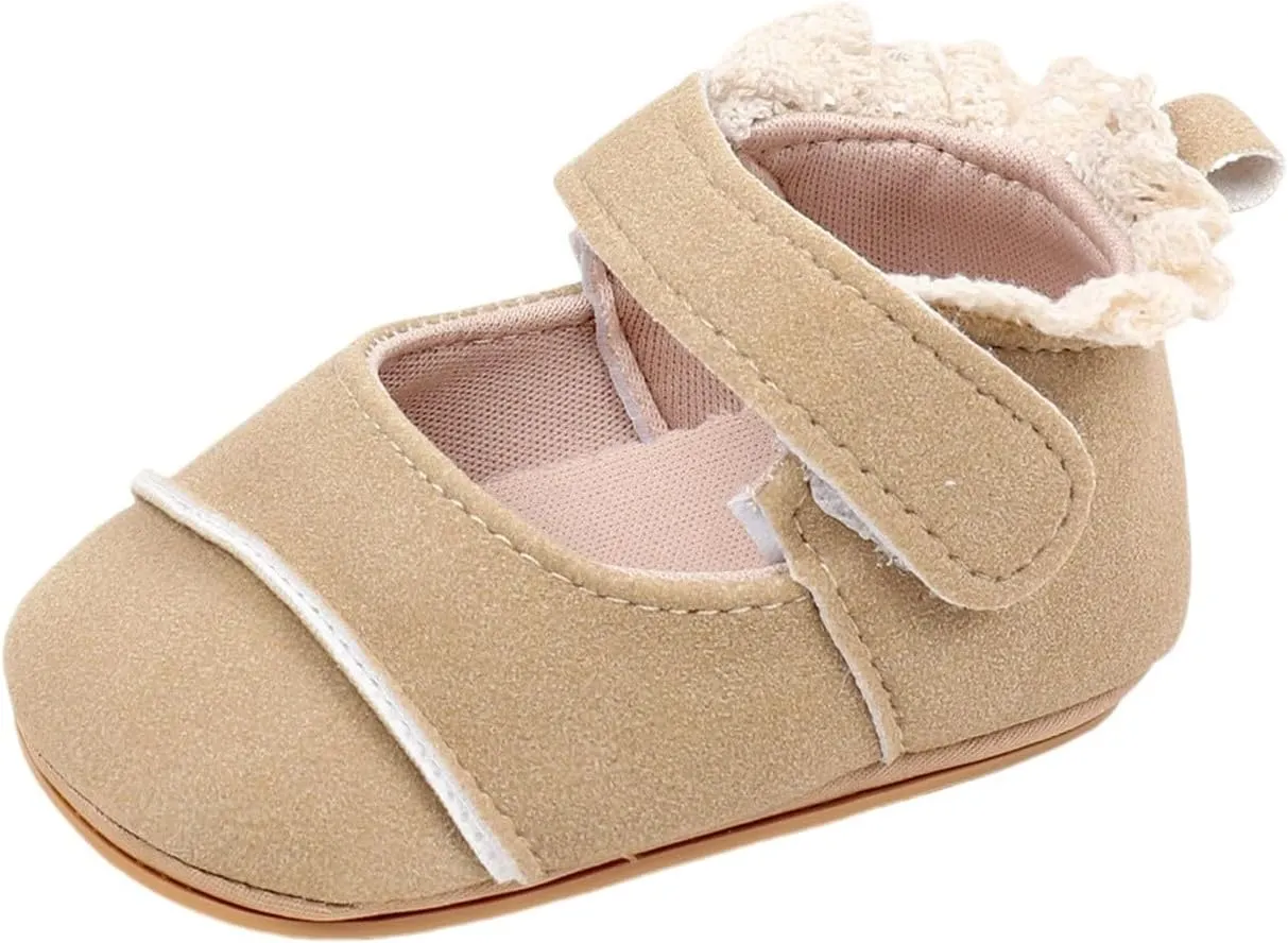 Toddler Baby Girls First Walking Dress Shoes Soft Sole Lace Hem Princess Lightweight Breathable Soft Walking Shoes