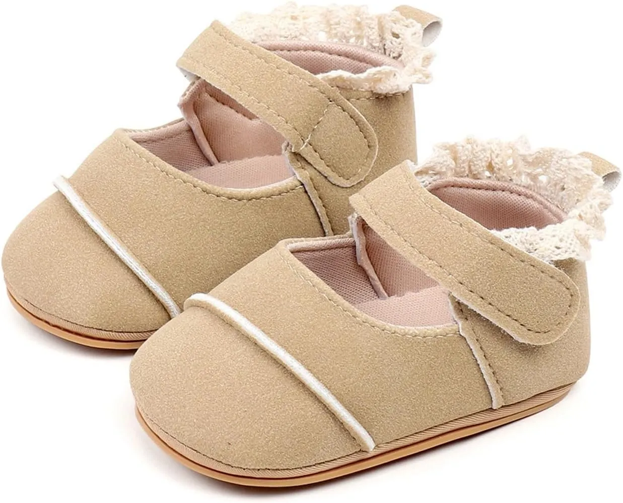 Toddler Baby Girls First Walking Dress Shoes Soft Sole Lace Hem Princess Lightweight Breathable Soft Walking Shoes