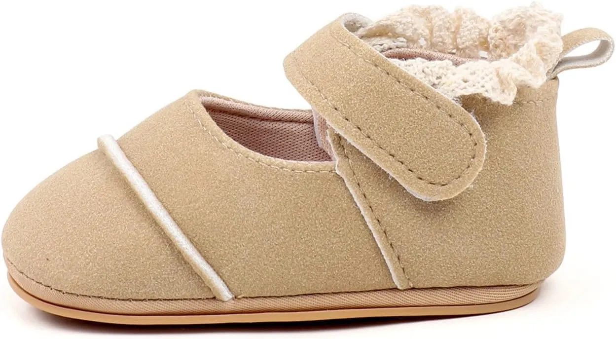Toddler Baby Girls First Walking Dress Shoes Soft Sole Lace Hem Princess Lightweight Breathable Soft Walking Shoes