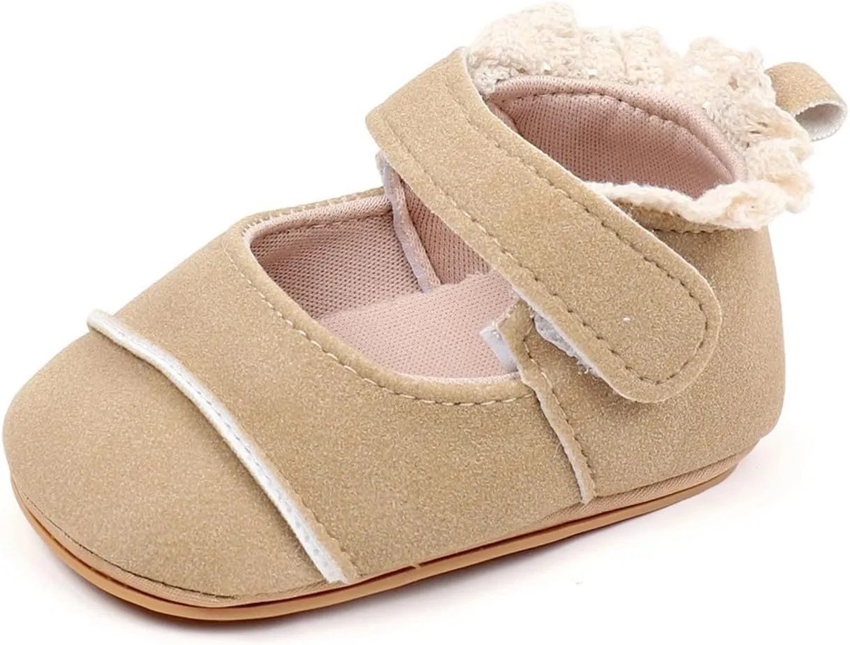 Toddler Baby Girls First Walking Dress Shoes Soft Sole Lace Hem Princess Lightweight Breathable Soft Walking Shoes