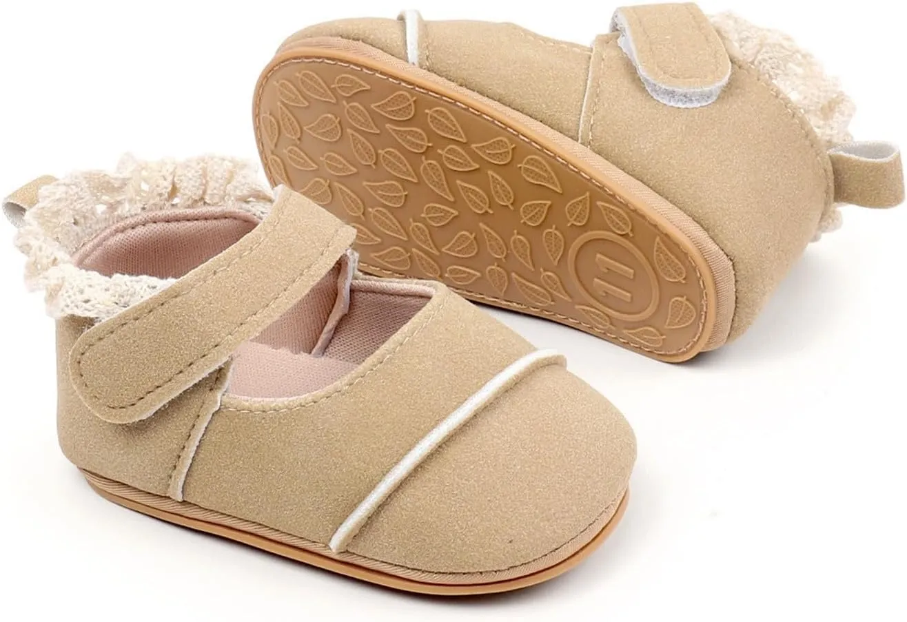 Toddler Baby Girls First Walking Dress Shoes Soft Sole Lace Hem Princess Lightweight Breathable Soft Walking Shoes