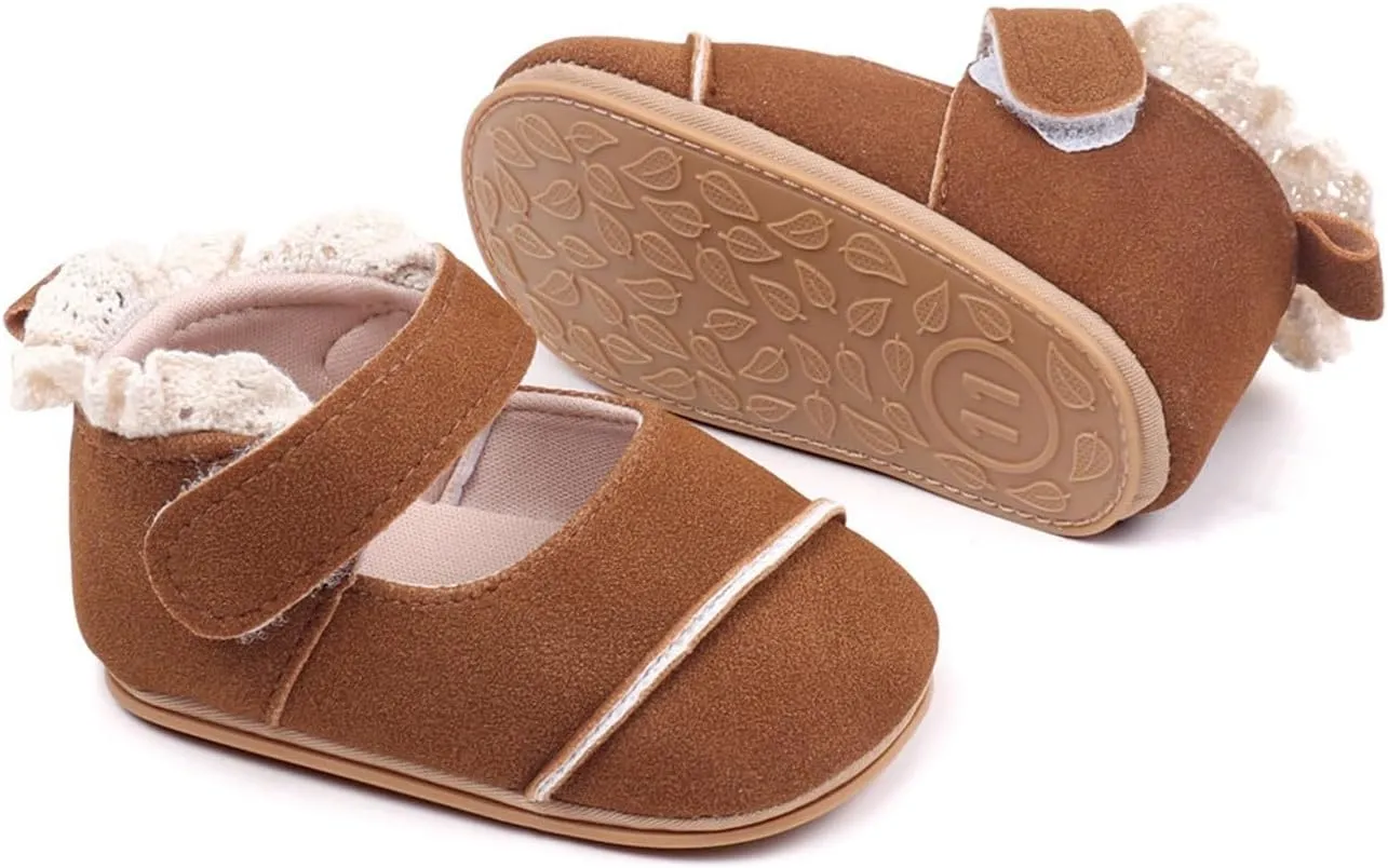 Toddler Baby Girls First Walking Dress Shoes Soft Sole Lace Hem Princess Lightweight Breathable Soft Walking Shoes