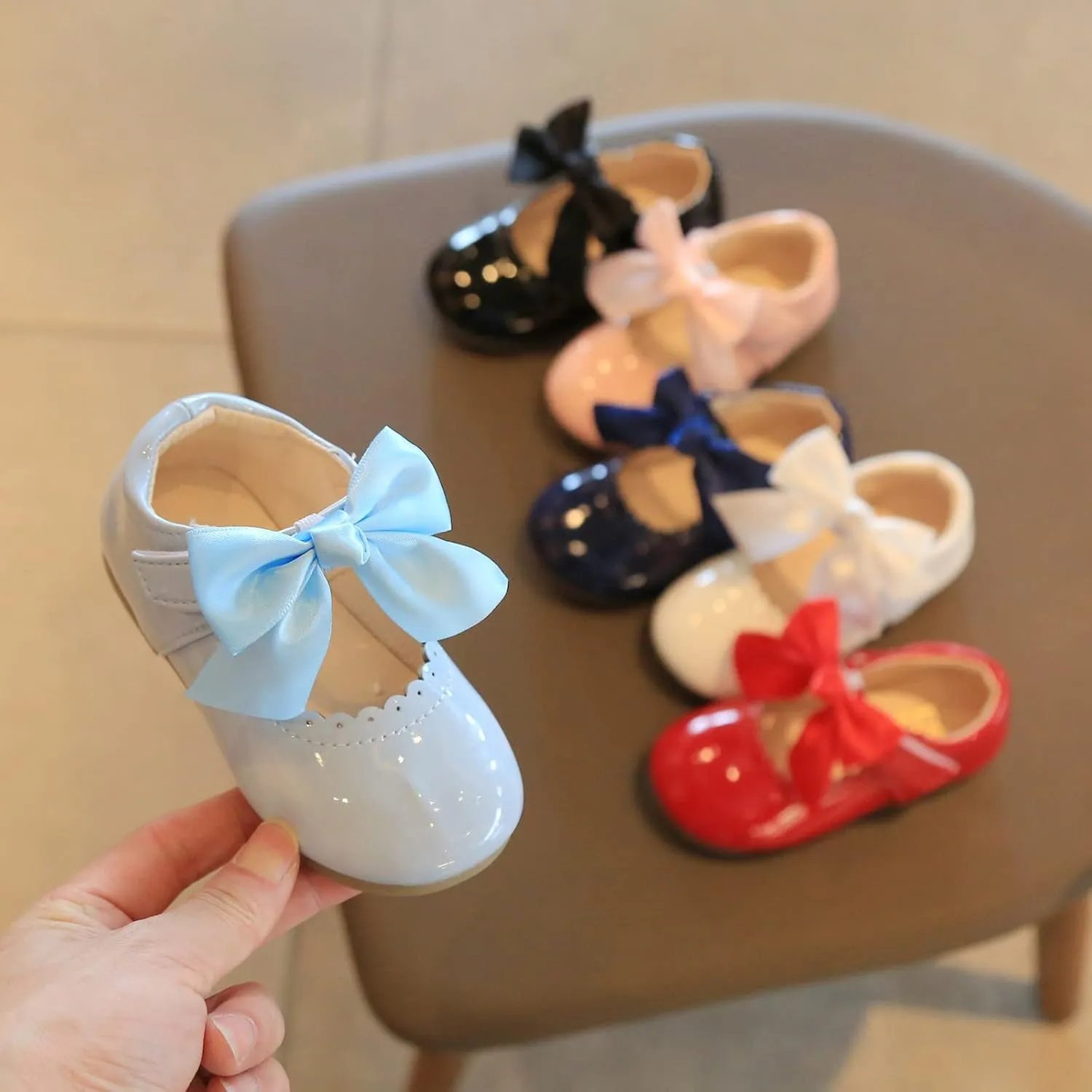 Toddler Baby Girls Mary Jane Flats Infant Newborn Walking Shoes Soft Rubber Sole Princess Wedding Dress Shoes