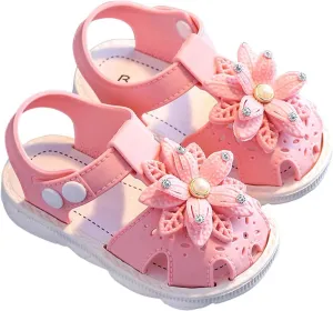 Toddler Baby Girls Sandals Shoe Bow Open Toe Slip On Soft Sole Princess Shoes Sandal Cute Solid Summer Home SHoe Z-024 Pink 4.5