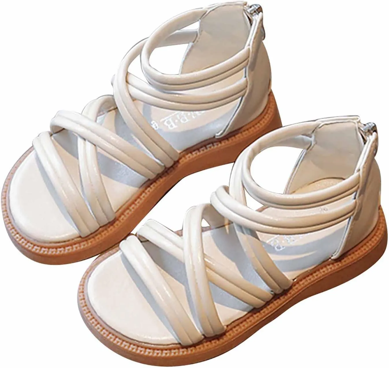 Toddler Baby Girls Sandals Slip On Falts Shoes Cute Weave Hollow Out Non-Slip Soft Sole Beach Sandal Shoe Comfort D-325 Beige 1