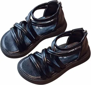 Toddler Baby Girls Sandals Slip On Falts Shoes Cute Weave Hollow Out Non-slip Soft Sole Beach Sandal SHoe Comfort D-325 Black 2