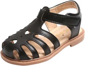 Toddler Baby Girls Sandals Slip On Falts Shoes Cute Weave Hollow Out Non-slip Soft Sole Beach Sandal SHoe Comfort K-756 Black 13.5