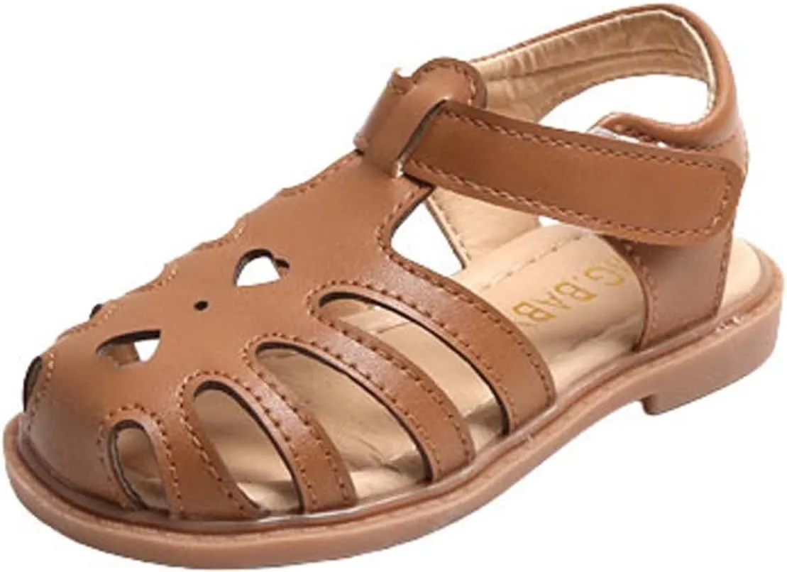 Toddler Baby Girls Sandals Slip On Falts Shoes Cute Weave Hollow Out Non-Slip Soft Sole Beach Sandal Shoe Comfort K-756 Brown 11.5
