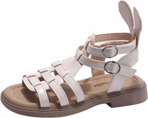 Toddler Baby Girls Sandals Slip On Falts Shoes Cute Weave Hollow Out Non-Slip Soft Sole Beach Sandal Shoe Comfort T-025 Beige 3.5