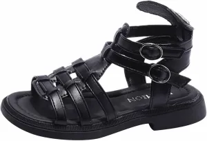 Toddler Baby Girls Sandals Slip On Falts Shoes Cute Weave Hollow Out Non-Slip Soft Sole Beach Sandal Shoe Comfort T-025 Black 13