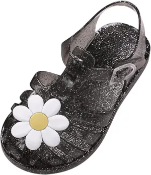 Toddler Baby Girls Shoes Slip On Cute Fruit Jelly Colors Hollow Out Non-slip Soft Sole Beach Sandals Comfy Shoes H-785 Black 8
