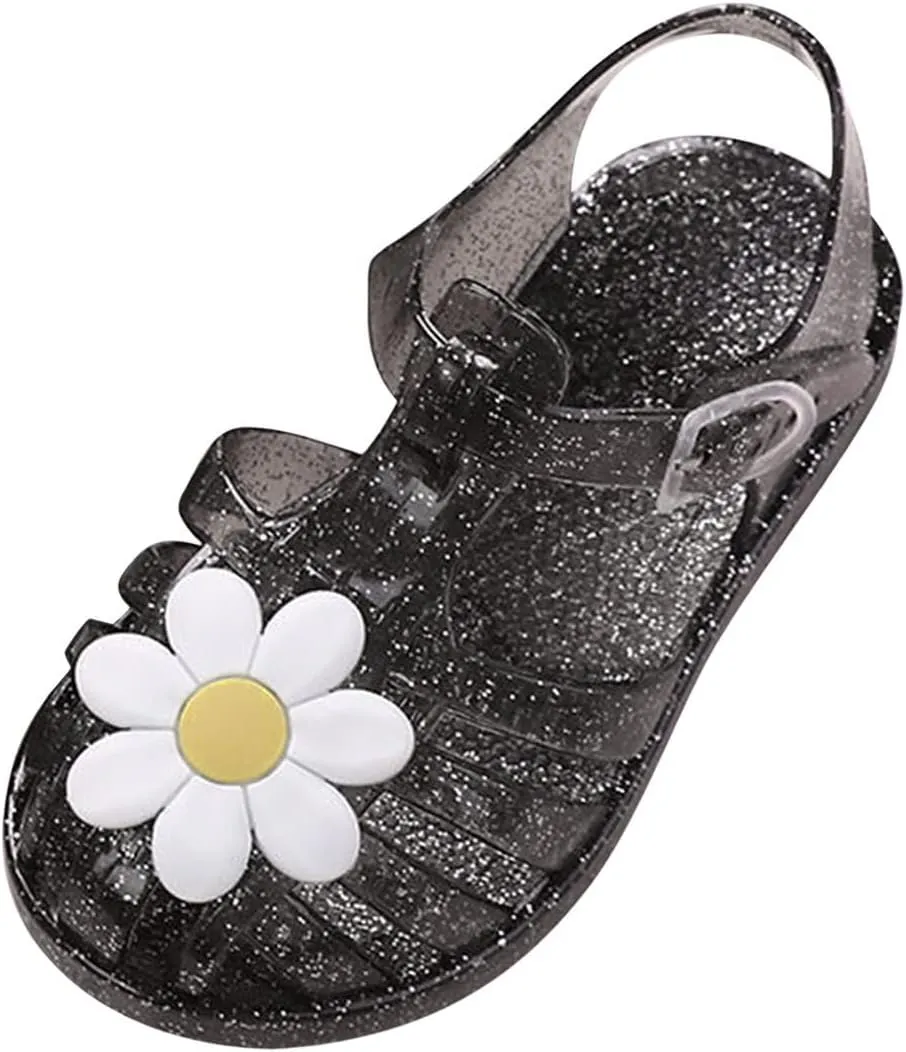 Toddler Baby Girls Shoes Slip On Cute Fruit Jelly Colors Hollow Out Non-slip Soft Sole Beach Sandals Comfy Shoes H-785 Black 8