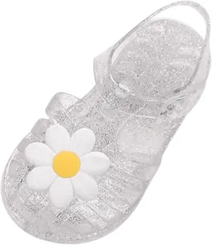 Toddler Baby Girls Shoes Slip On Cute Fruit Jelly Colors Hollow Out Non-slip Soft Sole Beach Sandals Comfy Shoes H-785 White 9.5