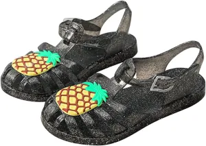 Toddler Baby Girls Shoes Slip On Cute Fruit Jelly Colors Hollow Out Non-slip Soft Sole Beach Sandals Comfy Shoes U-280 Black 11.5