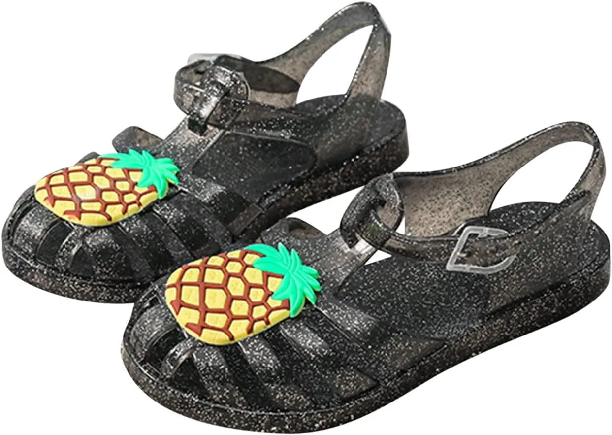 Toddler Baby Girls Shoes Slip On Cute Fruit Jelly Colors Hollow Out Non-slip Soft Sole Beach Sandals Comfy Shoes U-280 Black 12