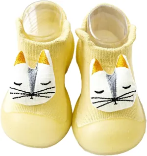 Toddler First Walking Shoes Toddler Girl Boy Shoes Sock Animal DecorationFor 0 to 4 Years Toddler Canvas Shoes (Yellow, 5 Infant)