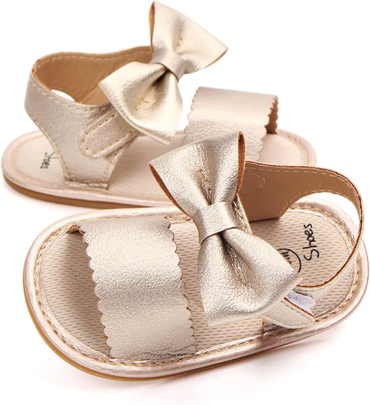 Toddler Girl Open Toe Sandals Baby Flower Bowknot Anti Slip Ankle Strap Soft Sole Outdoor Dress Flats Shoes