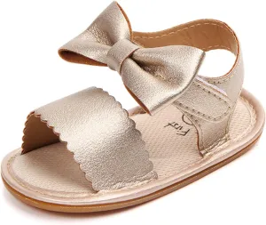Toddler Girl Open Toe Sandals Baby Flower Bowknot Anti Slip Ankle Strap Soft Sole Outdoor Dress Flats Shoes