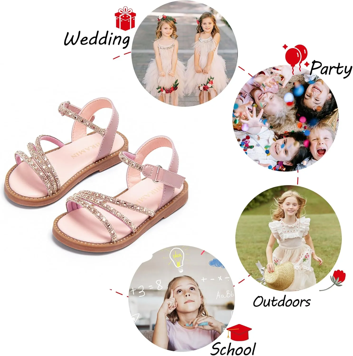 Toddler Girl Sandals - Flower Girl Dress Shoes Open Toe Little Kid Summer Flats