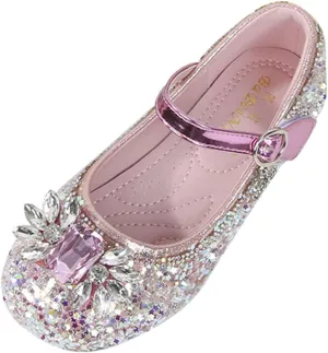 Toddler Girl Shoes Little Kids Glitter Sequins Princess Dress Shoes Low Heels Rhinestone Buckle Mary Jane Sandals