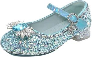 Toddler Girl Shoes Little Kids Glitter Sequins Princess Dress Shoes Low Heels Rhinestone Buckle Mary Jane Sandals