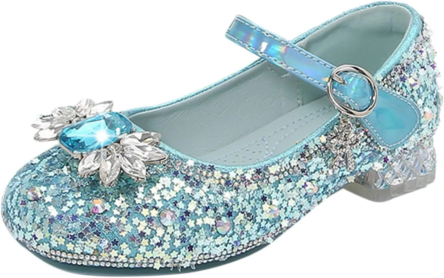 Toddler Girl Shoes Little Kids Glitter Sequins Princess Dress Shoes Low Heels Rhinestone Buckle Mary Jane Sandals