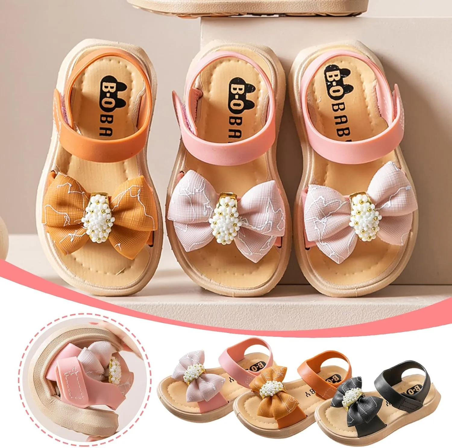 Toddler Girls Bow Open Toe Sandals Flat Wide Shoes Toddler Kids Fashion Beach Flats Girls Shoes Beach Sandals