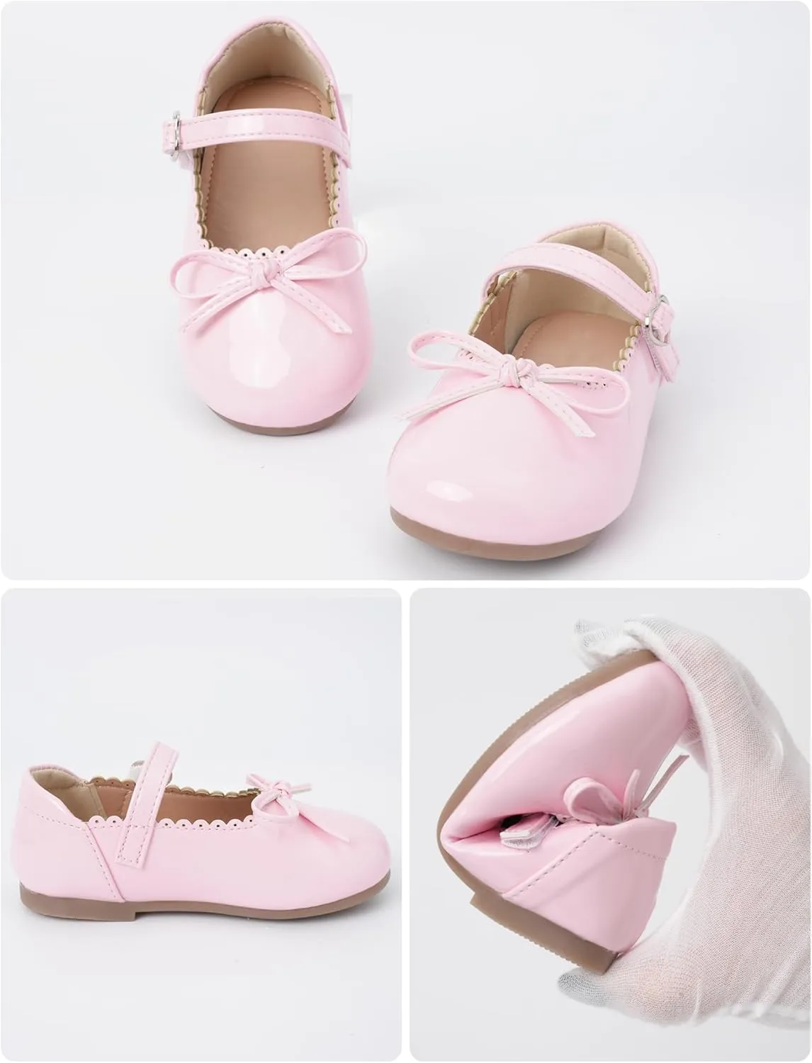 Toddler Girls Mary Jane Flats with Bow Shiny PU Leather Princess Shoes Breathable Non-Slip Ballet Shoes 4-13