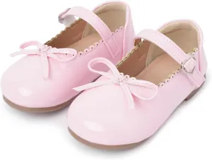 Toddler Girls Mary Jane Flats with Bow Shiny PU Leather Princess Shoes Breathable Non-Slip Ballet Shoes 4-13