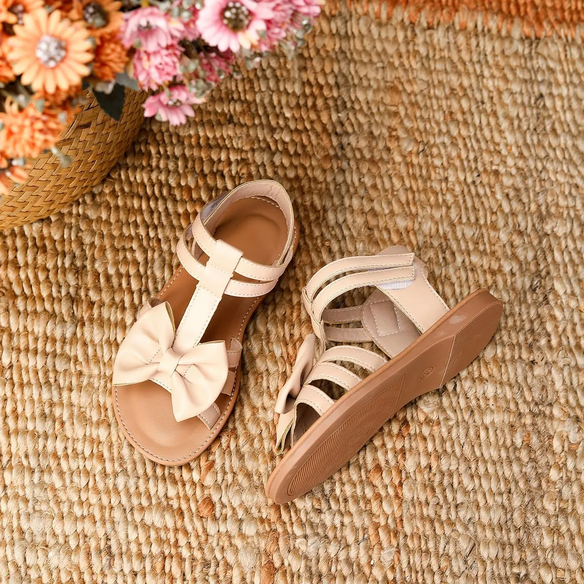 Toddler Girls Sandals Open Toe Summer Flats Flower Girl Dress Shoes for Baby Little Kids