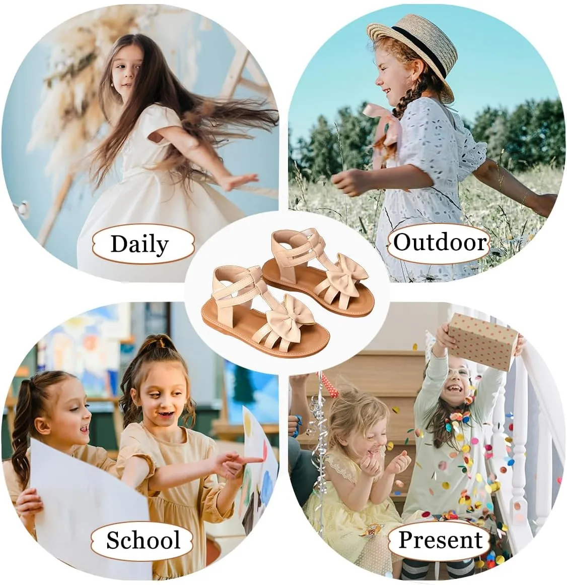 Toddler Girls Sandals Open Toe Summer Flats Flower Girl Dress Shoes for Baby Little Kids
