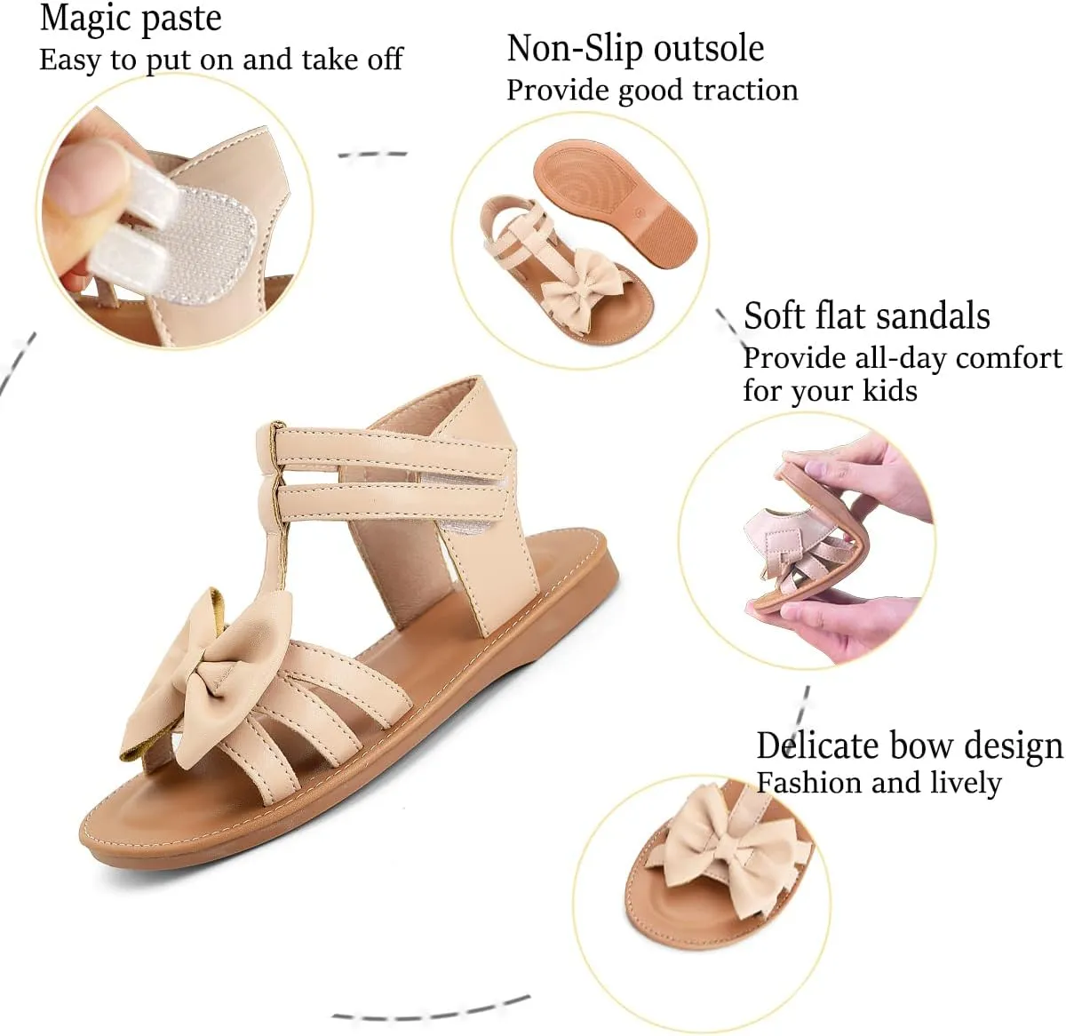 Toddler Girls Sandals Open Toe Summer Flats Flower Girl Dress Shoes for Baby Little Kids