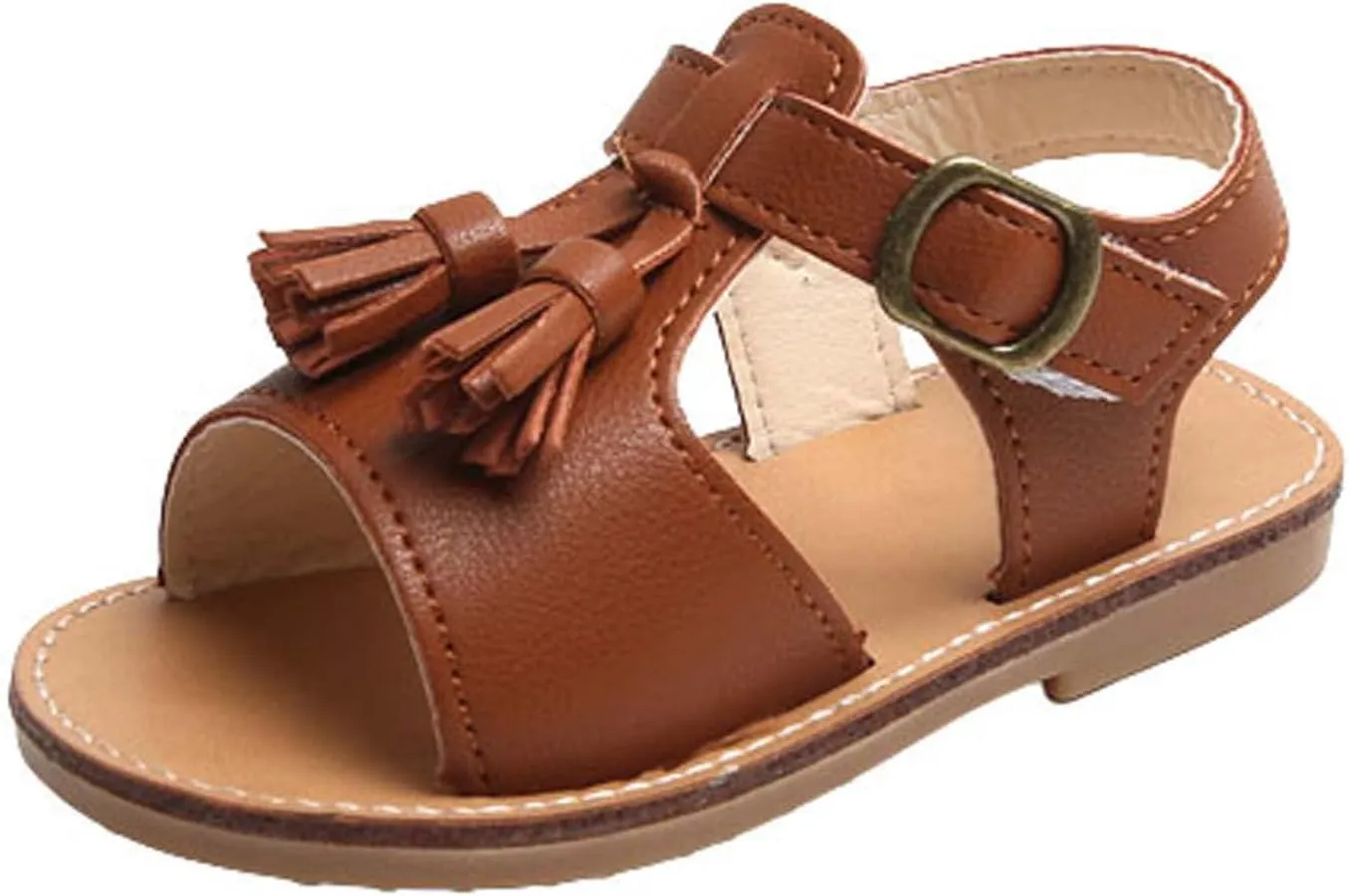 Toddler Infant Kids Slippers Shoes Baby Girls Boys Solid Sandals Shoe Tassels Casual Fish Mouth Sandals Beach Comfy J-518 Brown 10
