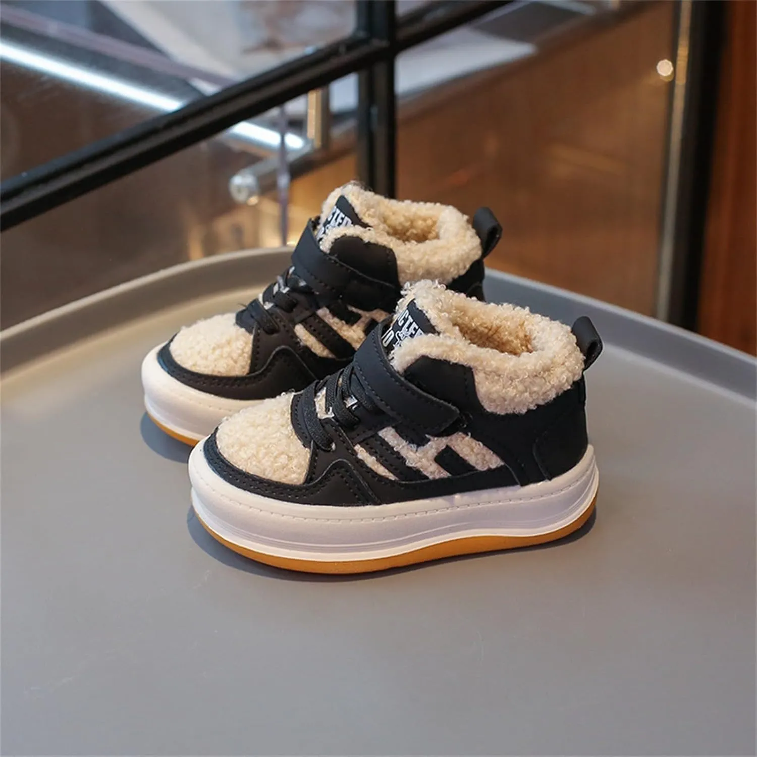 Toddler Kids Fleece Booties Anti-Slip Rubber Soft Sole Sneakers Boys Girls Warm Plush Lined Comfortable 7 Toddler Shoes