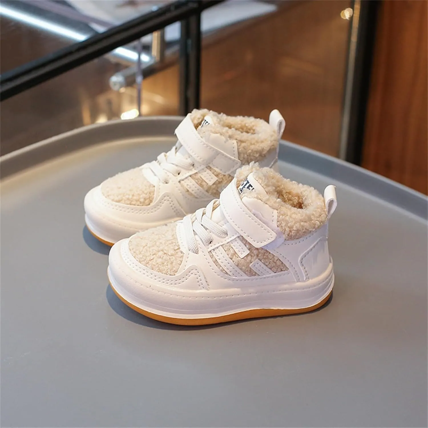 Toddler Kids Fleece Booties Anti-Slip Rubber Soft Sole Sneakers Boys Girls Warm Plush Lined Comfortable 7 Toddler Shoes