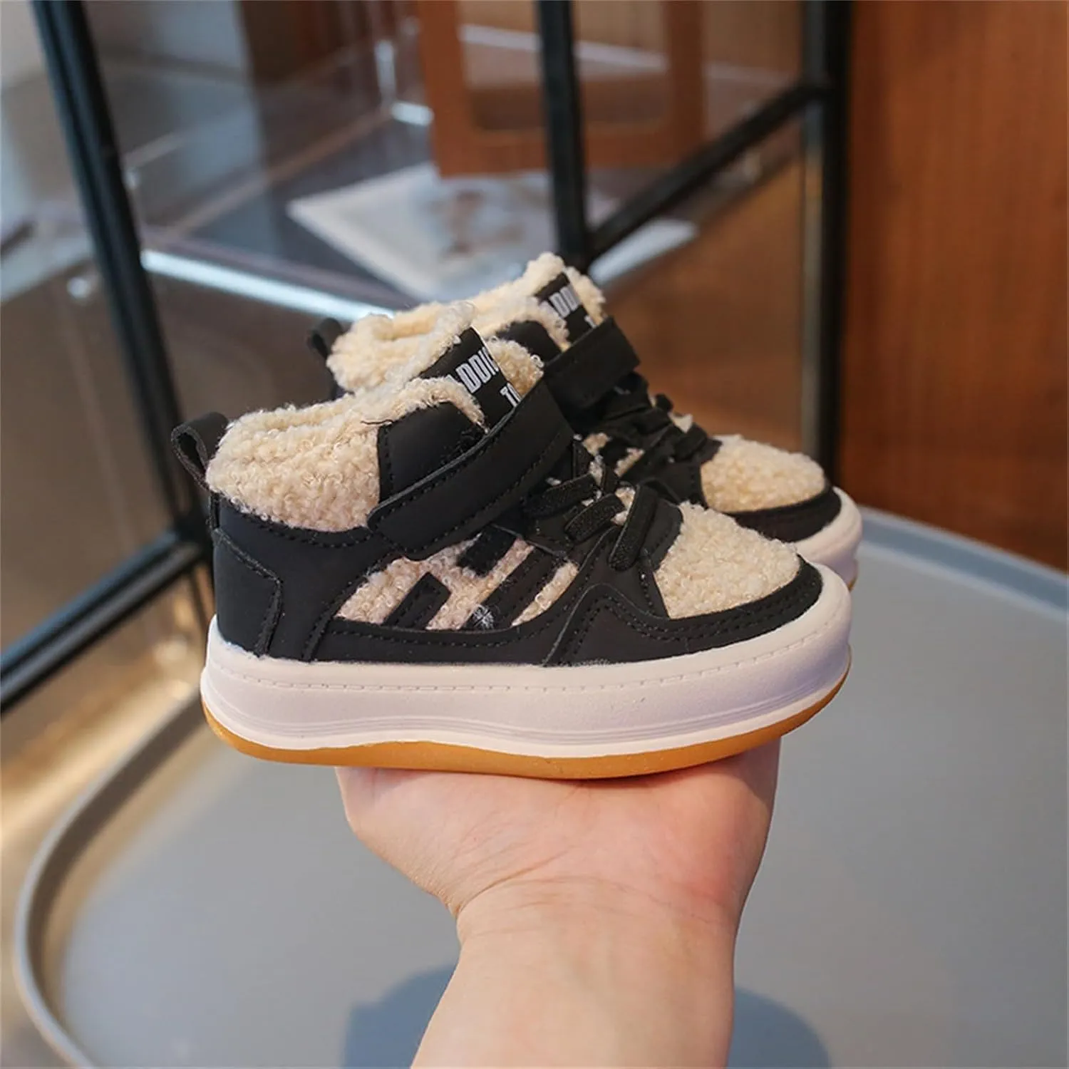 Toddler Kids Fleece Booties Anti-Slip Rubber Soft Sole Sneakers Boys Girls Warm Plush Lined Comfortable 7 Toddler Shoes