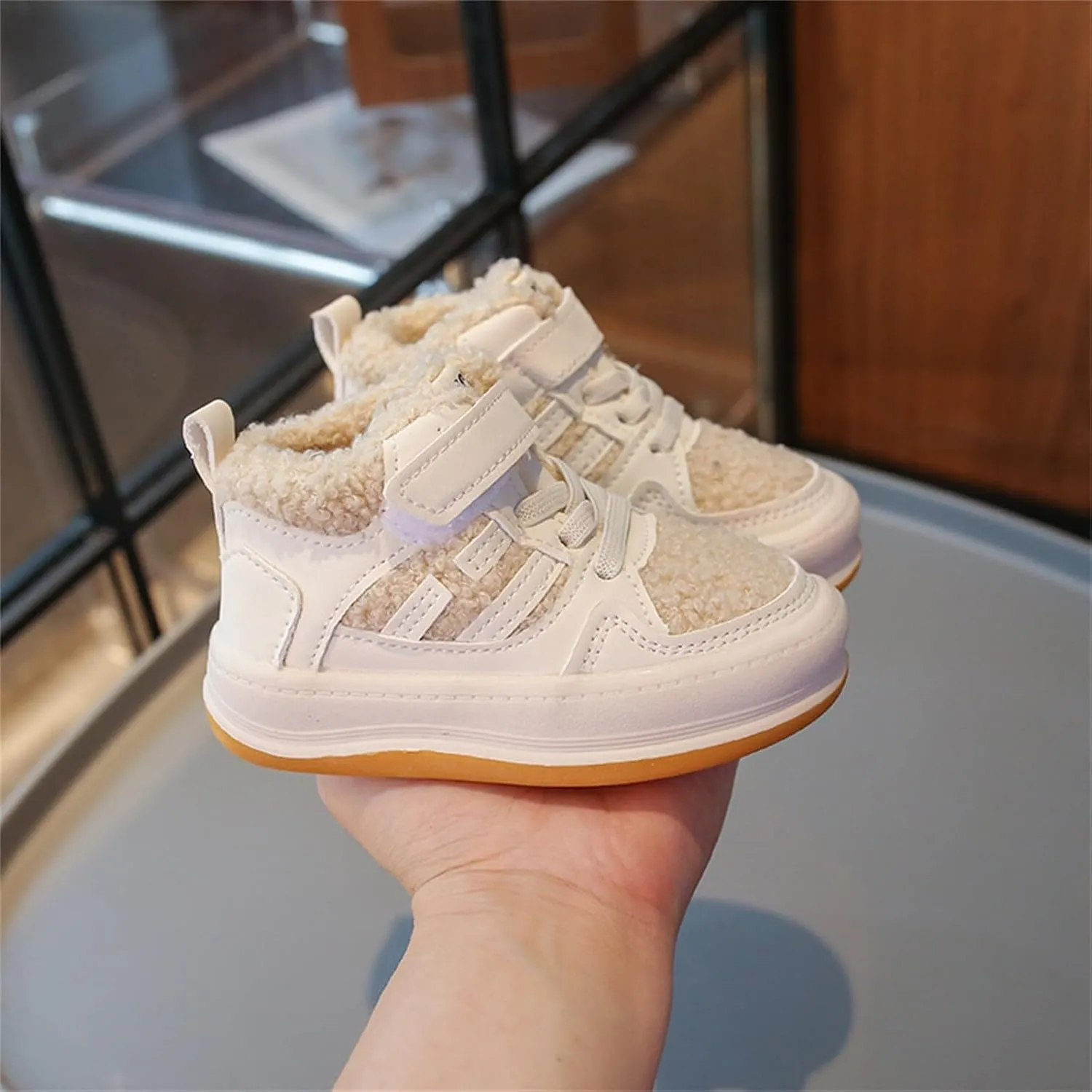 Toddler Kids Fleece Booties Anti-Slip Rubber Soft Sole Sneakers Boys Girls Warm Plush Lined Comfortable 7 Toddler Shoes