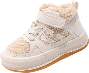 Toddler Kids Fleece Booties Anti-Slip Rubber Soft Sole Sneakers Boys Girls Warm Plush Lined Comfortable 7 Toddler Shoes